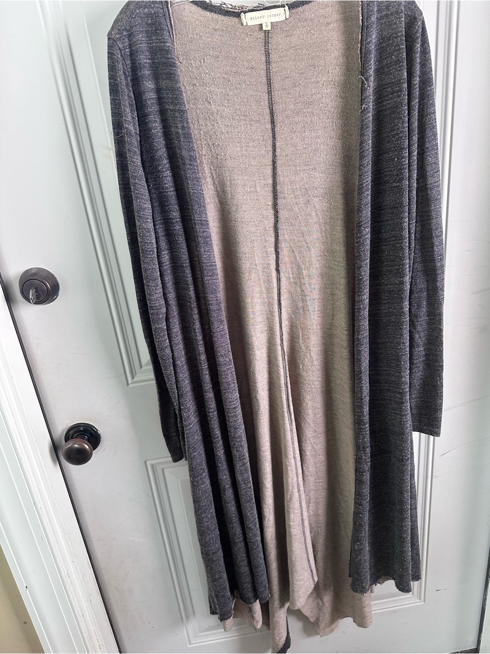 Gilded Intent Two-Tone Charcoal and Taupe Open Cardigan